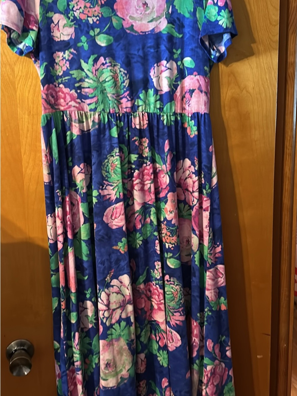 LuLaRoe Navy Maxi Dress with Pink and Green Floral Print